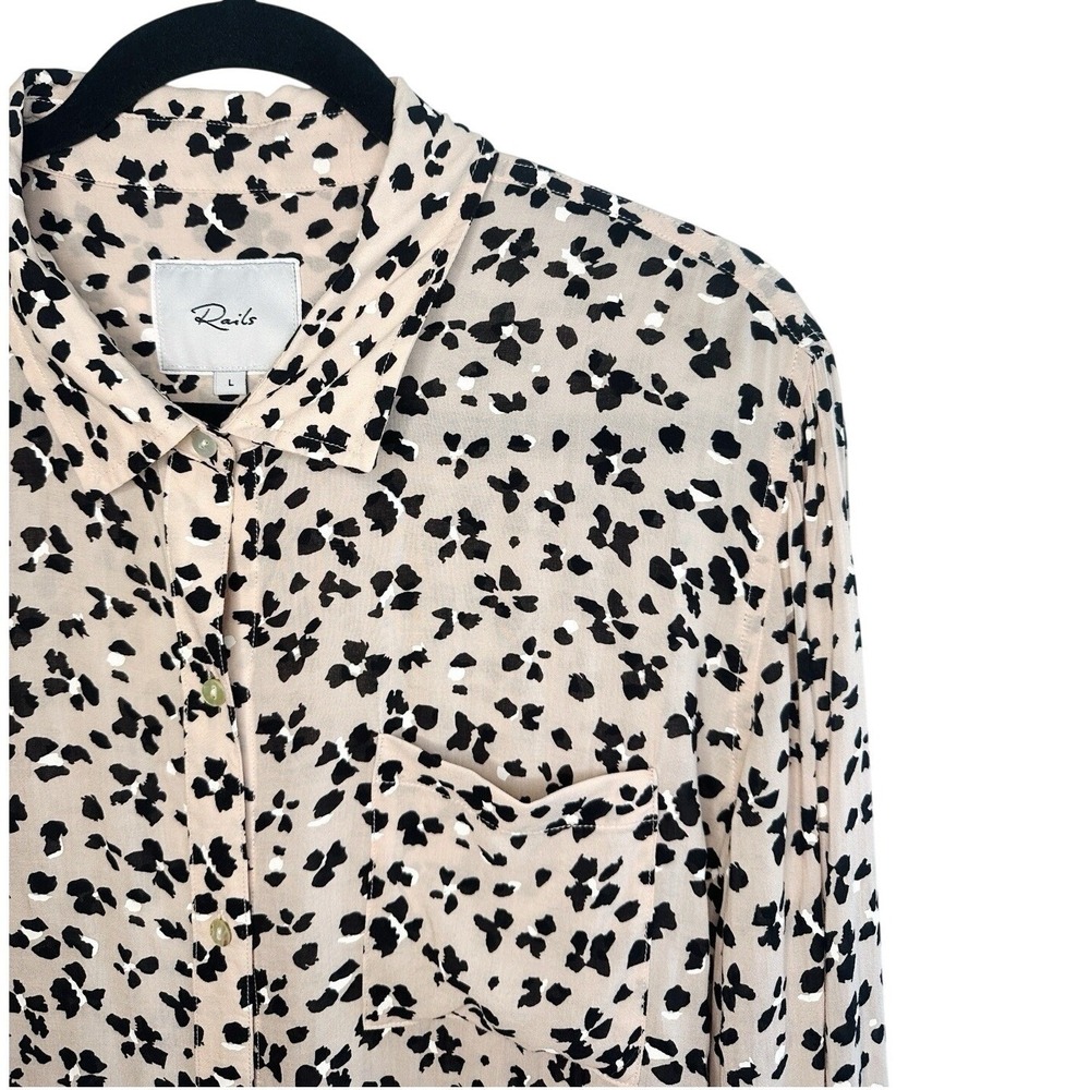 RAILS Anna Rose Floral Cheetah Blouse L Large Pink Black Rayon Button Up Shirt - Picture 3 of 16